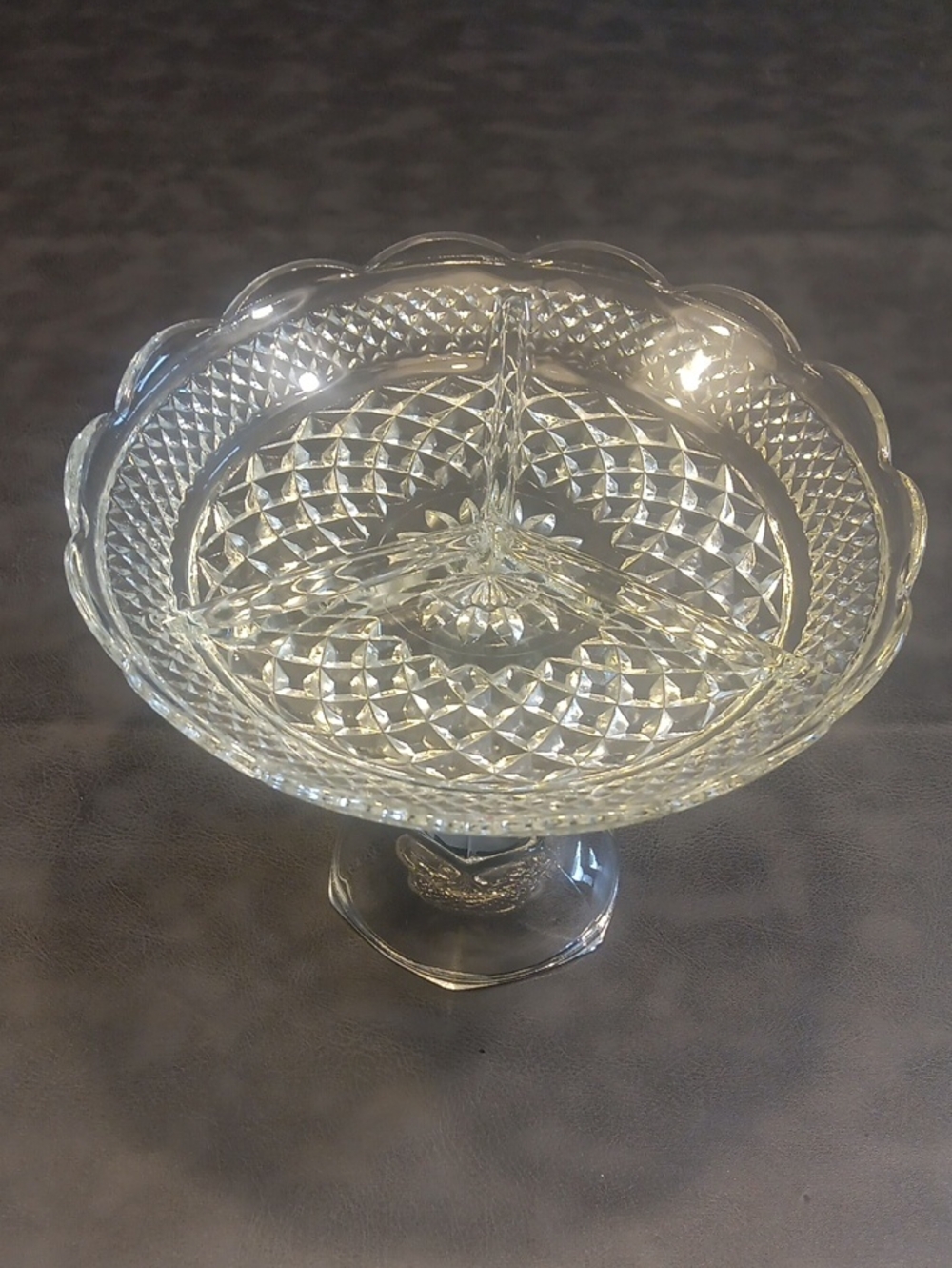 Vintage Indiana Glass 3 Part Compote Serving Bowl - Elegant Scalloped Design